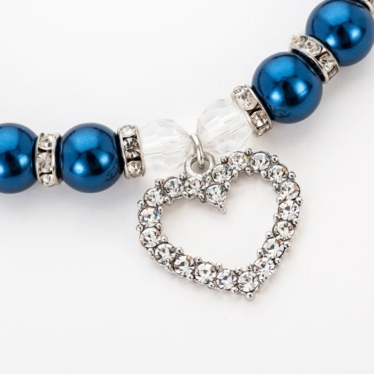 Pet Supplies Pearl Necklace Pet Collars Cat and Dog Accessories, Size:S(Dark Blue)