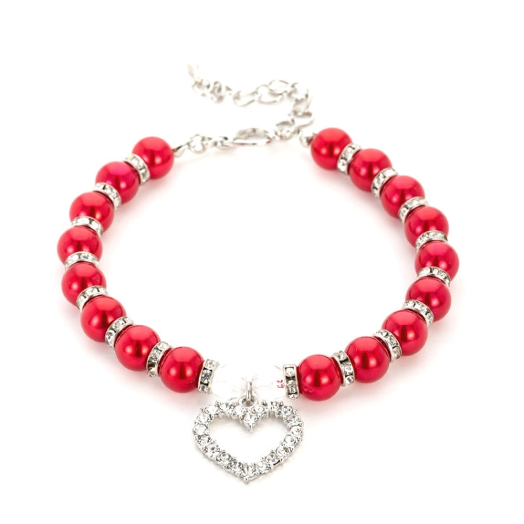 Pet Supplies Pearl Necklace Pet Collars Cat and Dog Accessories, Size:M(Red)