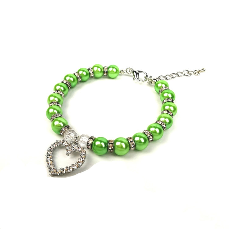 Pet Supplies Pearl Necklace Pet Collars Cat and Dog Accessories, Size:M(Green)