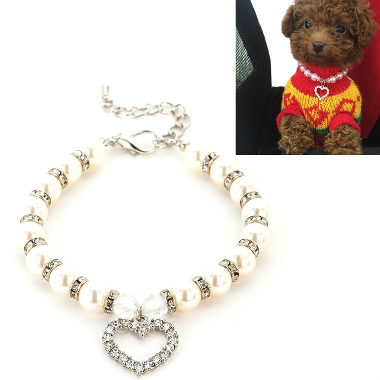 Pet Supplies Pearl Necklace Pet Collars Cat and Dog Accessories, Size:M(White)