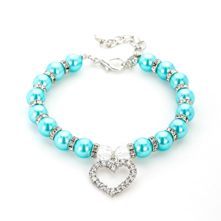 Pet Supplies Pearl Necklace Pet Collars Cat and Dog Accessories, Size:M(Lake Blue)