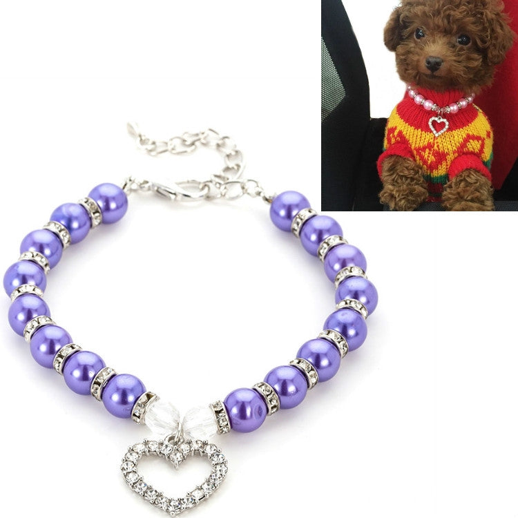 Pet Supplies Pearl Necklace Pet Collars Cat and Dog Accessories, Size:L(Purple)