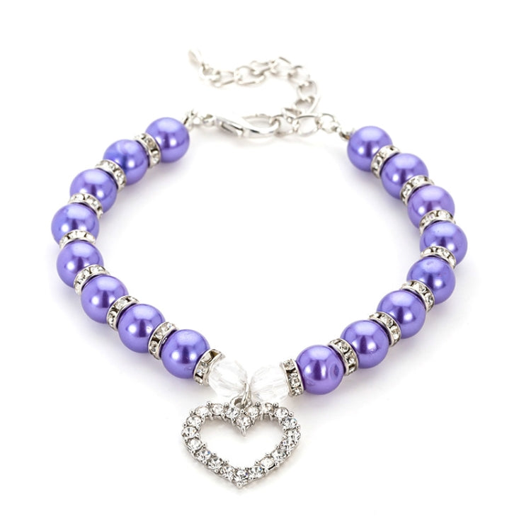 Pet Supplies Pearl Necklace Pet Collars Cat and Dog Accessories, Size:L(Purple)