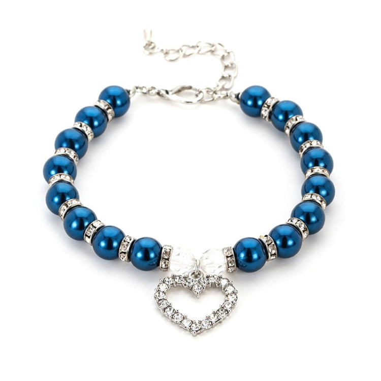 Pet Supplies Pearl Necklace Pet Collars Cat and Dog Accessories, Size:L(Dark Blue)
