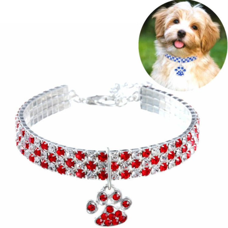 Pet Collar Diamond Elastic Cat And Dog Necklace Jewelry, Size:S(Red White)