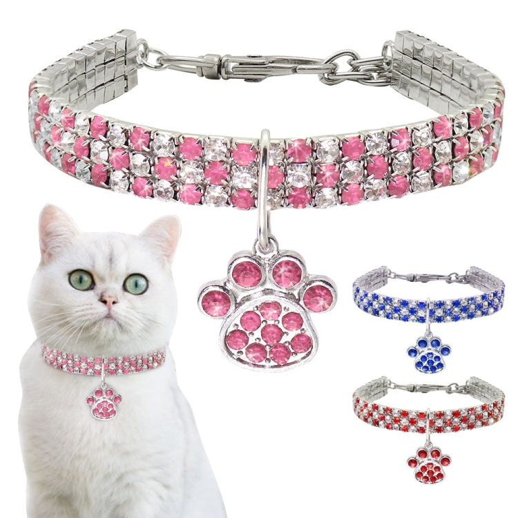 Pet Collar Diamond Elastic Cat And Dog Necklace Jewelry, Size:S(Red White)