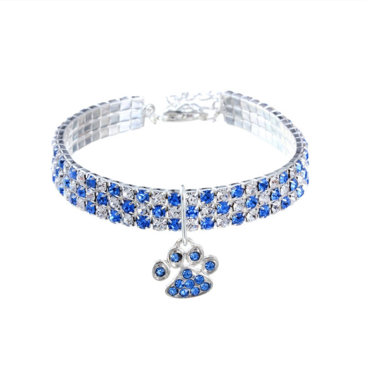 Pet Collar Diamond Elastic Cat And Dog Necklace Jewelry, Size:M(Blue White)
