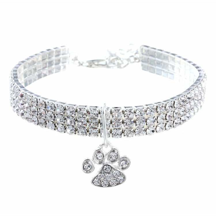 Pet Collar Diamond Elastic Cat And Dog Necklace Jewelry, Size:L(White)