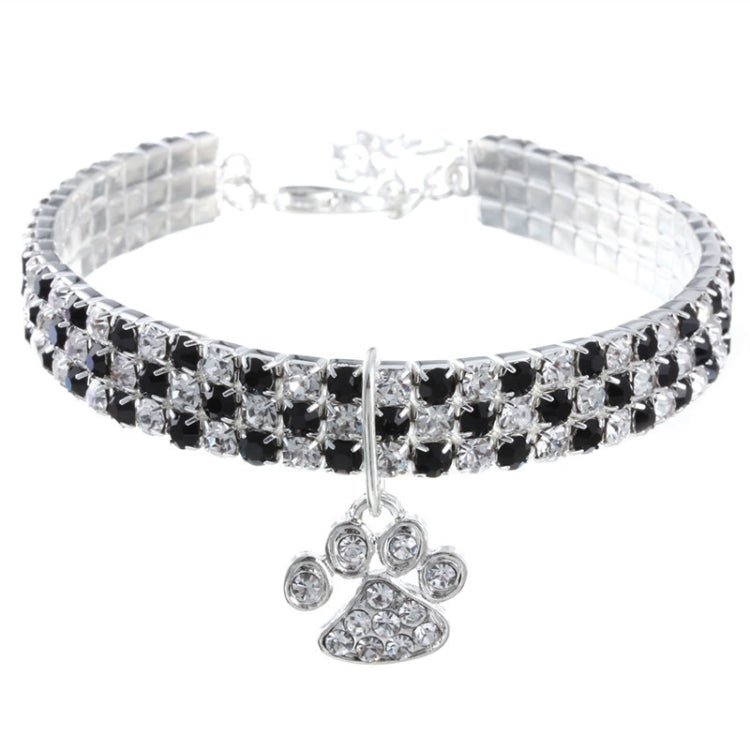 Pet Collar Diamond Elastic Cat And Dog Necklace Jewelry, Size:L(Black White)