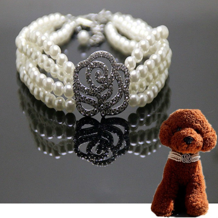 Pearl Dot Diamond Rose Flower Pet Decoration Supplies, Size: S(White)