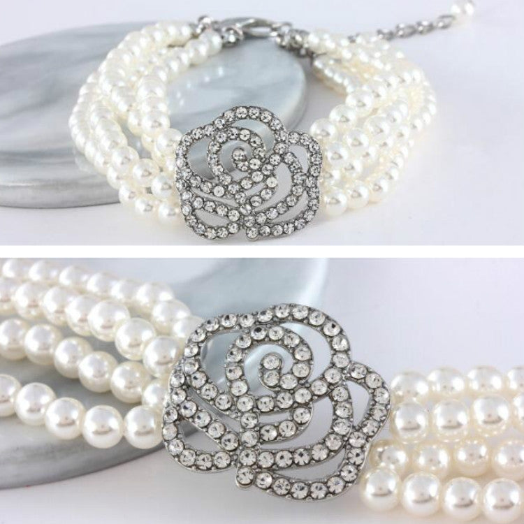 Pearl Dot Diamond Rose Flower Pet Decoration Supplies, Size: S(White)
