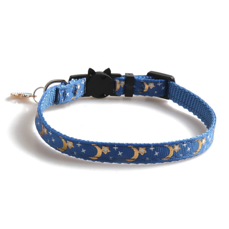 Pet Collar Webbing Cat Collar Star Moon with Pendant, Size:1x28cm(Blue)