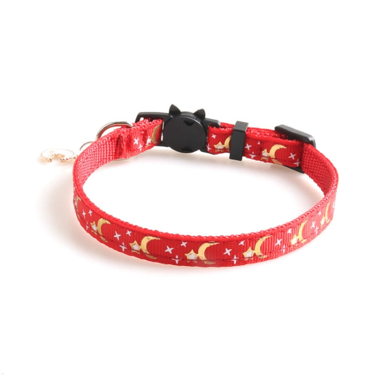 Pet Collar Webbing Cat Collar Star Moon with Pendant, Size:1x28cm(Red)