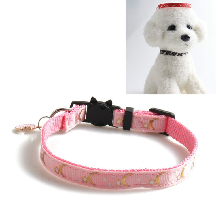 Pet Collar Webbing Cat Collar Star Moon with Pendant, Size:1x28cm(Pink)