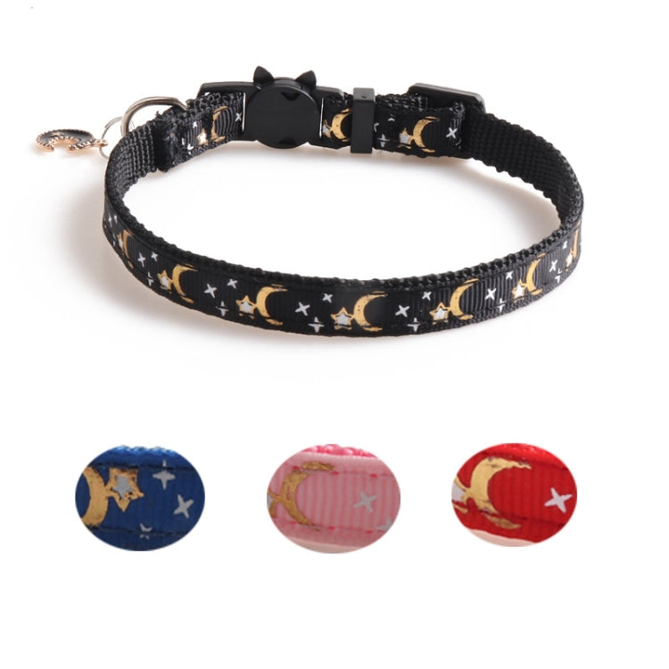 Pet Collar Webbing Cat Collar Star Moon with Pendant, Size:1x28cm(Black)