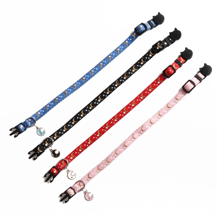 Pet Collar Webbing Cat Collar Star Moon with Pendant, Size:1x28cm(Black)