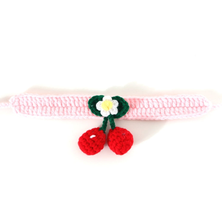 Pet Handmade Knitted Wool Cherry Cat Dog Collar Bib Adjustable Necklace, Specification: S 20-25cm(Pink)