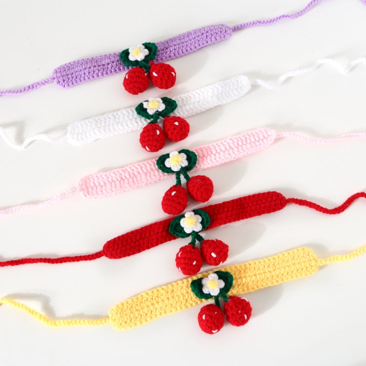 Pet Handmade Knitted Wool Cherry Cat Dog Collar Bib Adjustable Necklace, Specification: S 20-25cm(Pink)