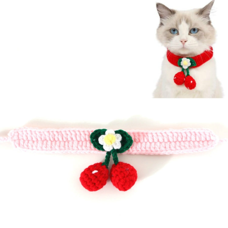 Pet Handmade Knitted Wool Cherry Cat Dog Collar Bib Adjustable Necklace, Specification: M 25-30cm(Pink)