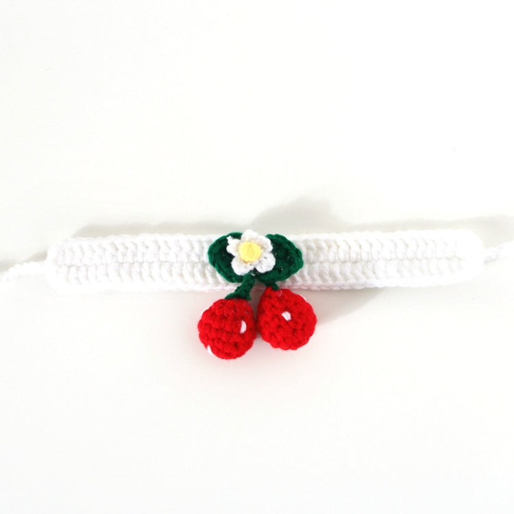 Pet Handmade Knitted Wool Cherry Cat Dog Collar Bib Adjustable Necklace, Specification: M 25-30cm(White)