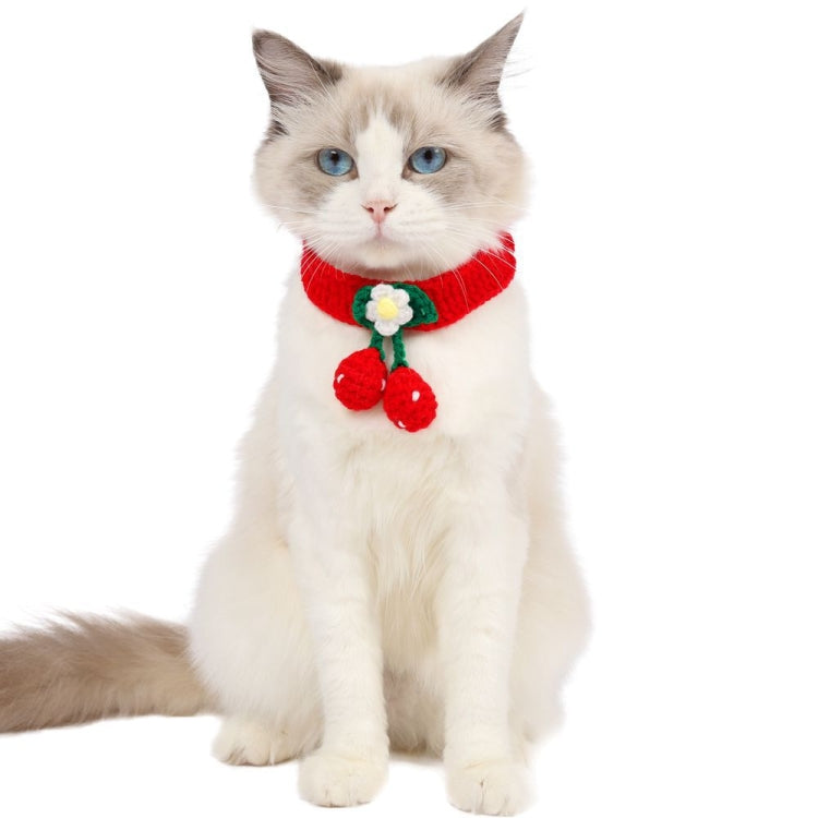 Pet Handmade Knitted Wool Cherry Cat Dog Collar Bib Adjustable Necklace, Specification: M 25-30cm(Pink)