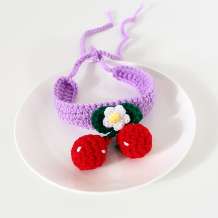 Pet Handmade Knitted Wool Cherry Cat Dog Collar Bib Adjustable Necklace, Specification: M 25-30cm(Pink)