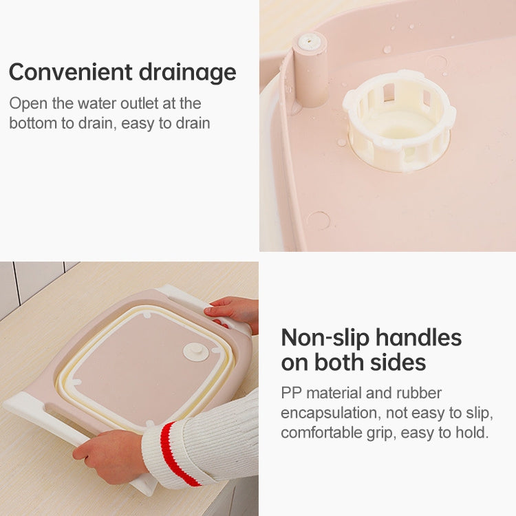 Multifunctional Cutting Board Kitchen Foldable Vegetable Washing Basin, Size:Large(Pink)