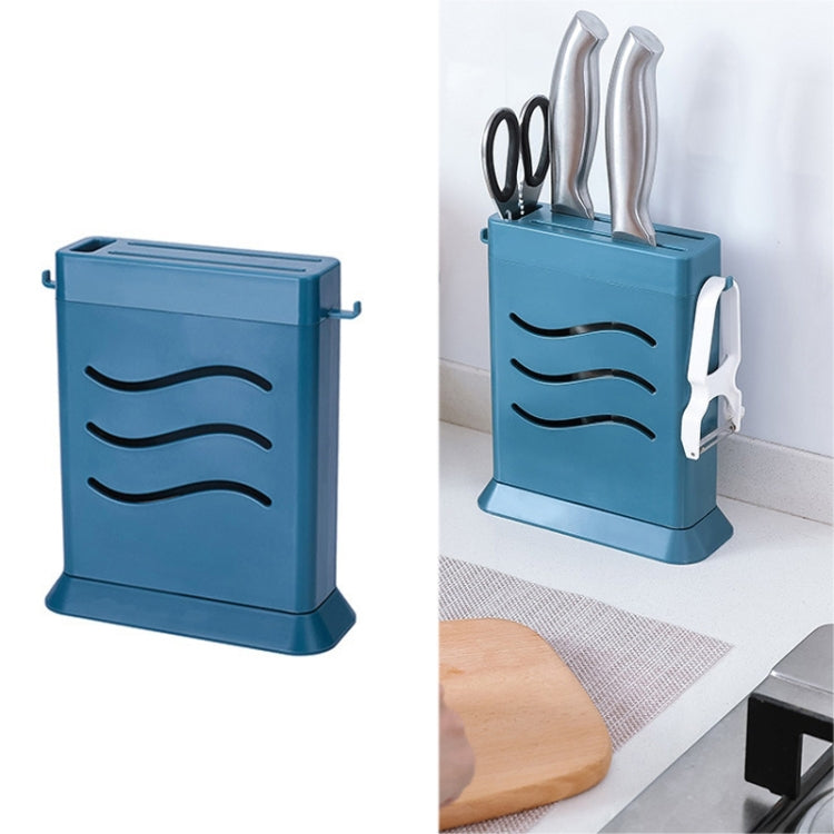 Kitchen Multifunctional Three-Hole Invisible Knife Holder Hollow Drain Kitchenware Storage Rack(Dark Blue)