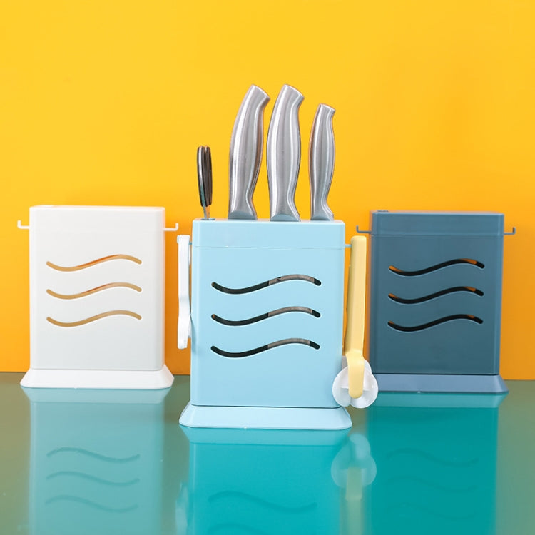 Kitchen Multifunctional Three-Hole Invisible Knife Holder Hollow Drain Kitchenware Storage Rack(Dark Blue)
