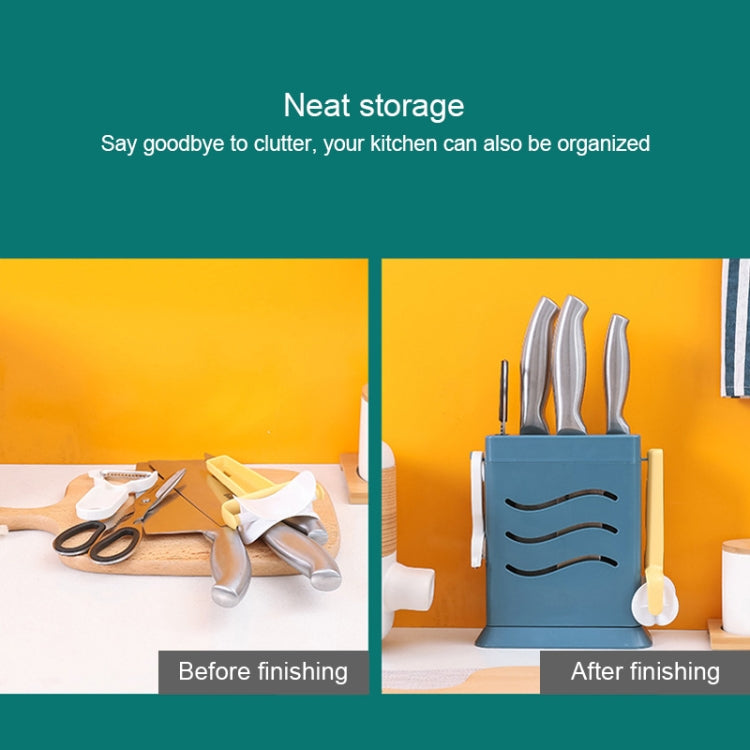 Kitchen Multifunctional Three-Hole Invisible Knife Holder Hollow Drain Kitchenware Storage Rack(Dark Blue)