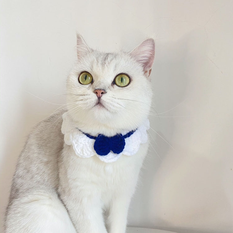 Handmade Woolen Knitting Adjustable Flower Bow Knot Cat Dog Bib Accessories Collar, Size:S 20-28cm(White)