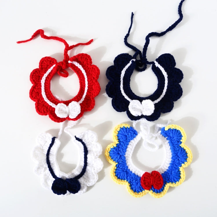 Handmade Woolen Knitting Adjustable Flower Bow Knot Cat Dog Bib Accessories Collar, Size:S 20-28cm(Blue)