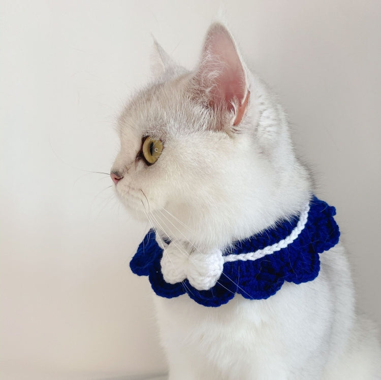 Handmade Woolen Knitting Adjustable Flower Bow Knot Cat Dog Bib Accessories Collar, Size:M 25-35cm(Navy Blue)