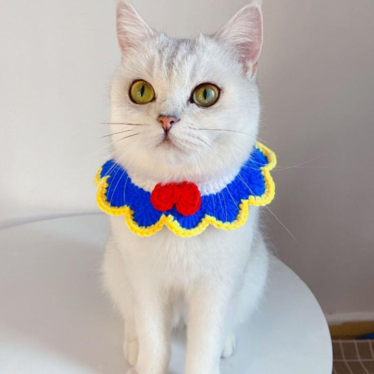 Handmade Woolen Knitting Adjustable Flower Bow Knot Cat Dog Bib Accessories Collar, Size:M 25-35cm(Blue)