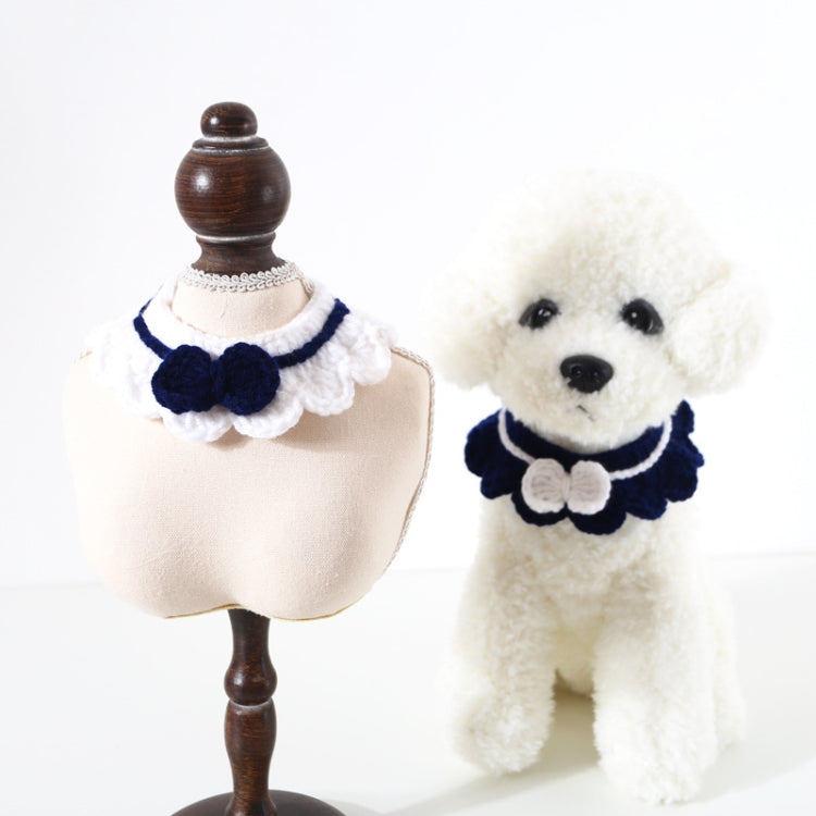 Handmade Woolen Knitting Adjustable Flower Bow Knot Cat Dog Bib Accessories Collar, Size:M 25-35cm(White)