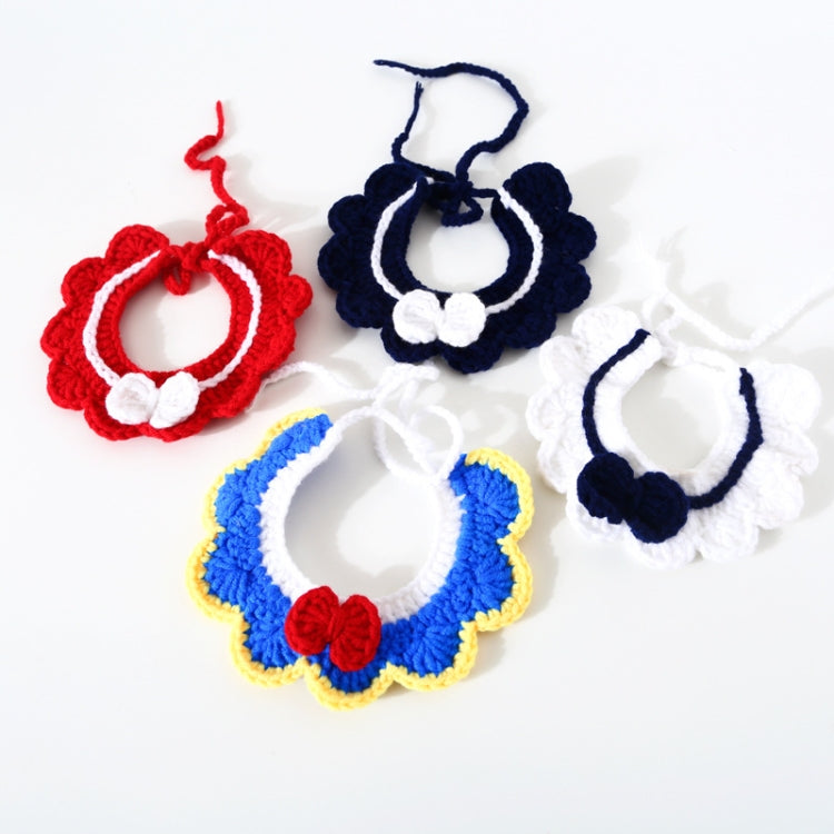 Handmade Woolen Knitting Adjustable Flower Bow Knot Cat Dog Bib Accessories Collar, Size:M 25-35cm(Blue)
