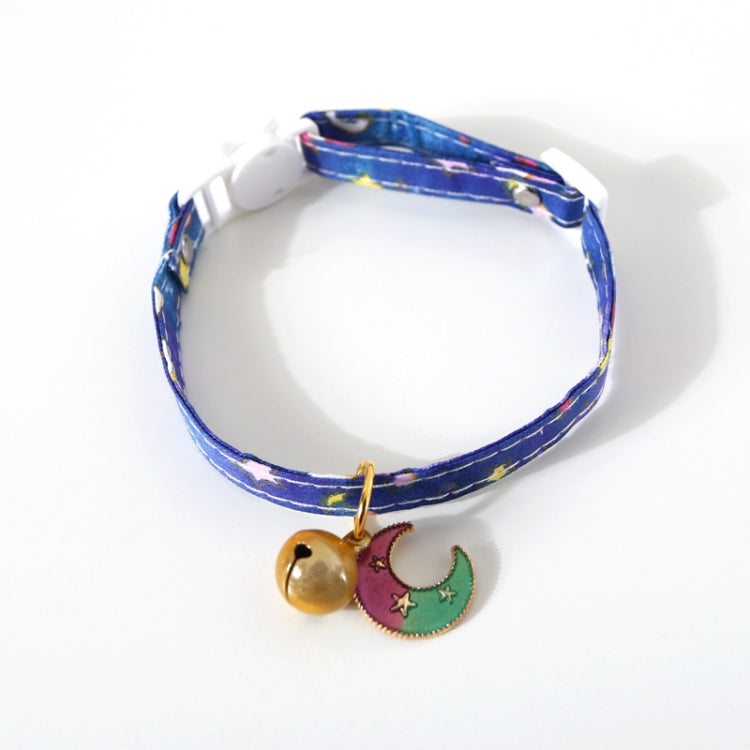 Adjustable Cat Dog Rabbit Safety Buckle Collar Pet Accessories, Size:S 17-32cm, Style:Moon(Blue)