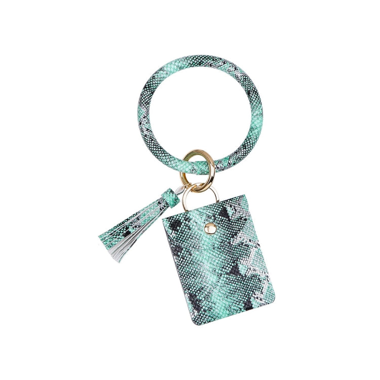 Wrist Keychain Coin Purse PU Leather Snake Print Bracelet Card Case(Green)