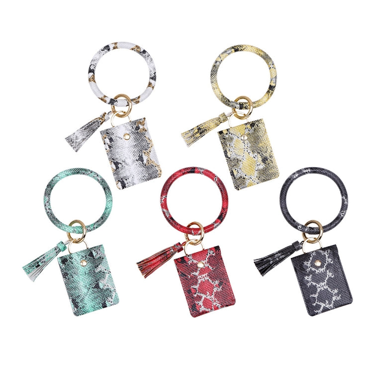 Wrist Keychain Coin Purse PU Leather Snake Print Bracelet Card Case(Yellow)