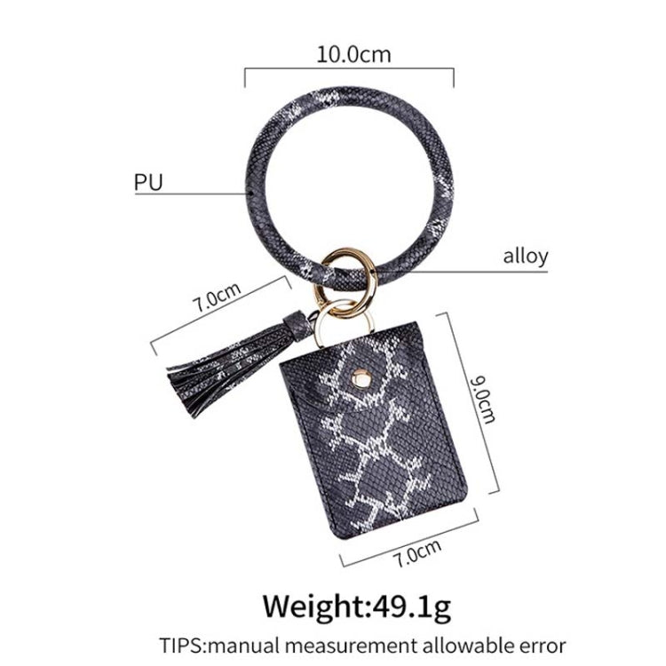 Wrist Keychain Coin Purse PU Leather Snake Print Bracelet Card Case(Green)