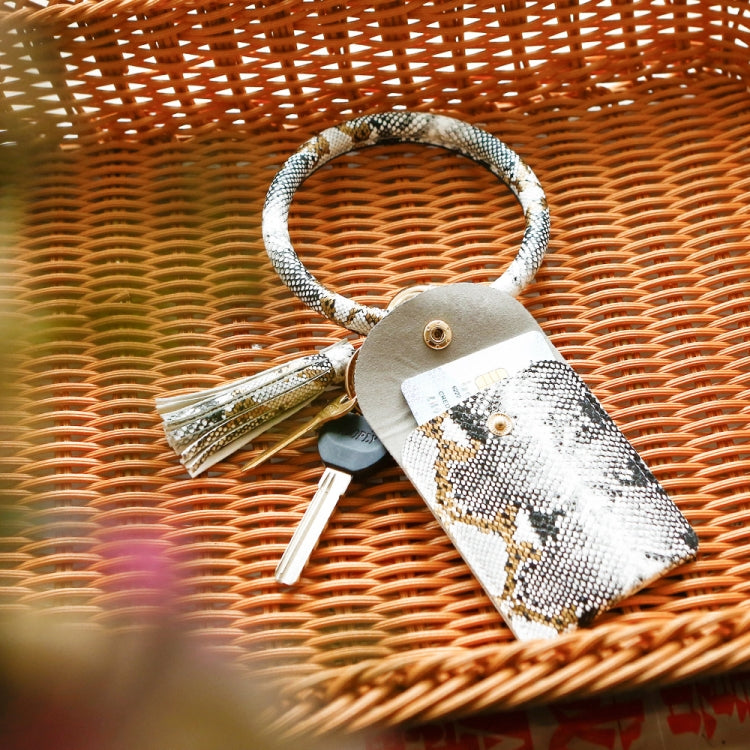 Wrist Keychain Coin Purse PU Leather Snake Print Bracelet Card Case(Yellow)