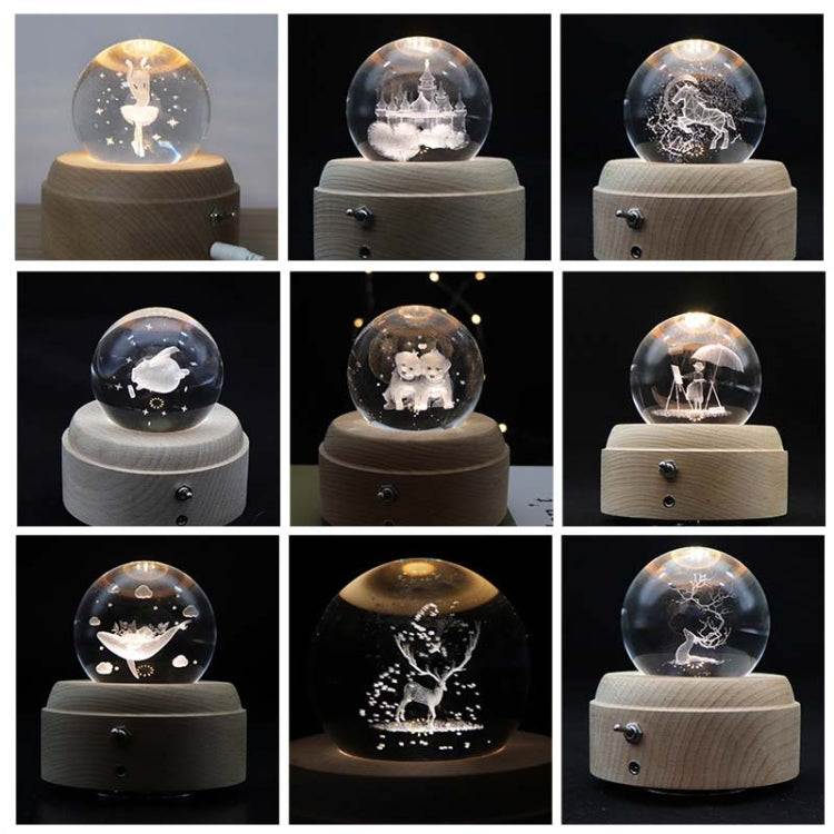 Girl Bedside Lamp Crystal Ball Wooden Base Music Box Charging Glow Rotating Night Light, Random Music(Ballet)