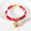 Lucky Cat Copper Bell Adjustable Pet Cat Dog Collar Necklace, Size:S 20-25cm(Red Flowers)