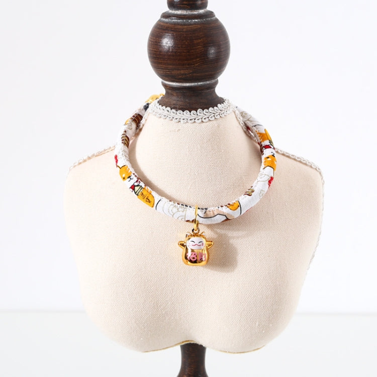 Lucky Cat Copper Bell Adjustable Pet Cat Dog Collar Necklace, Size:S 20-25cm(White Shiba Inu)