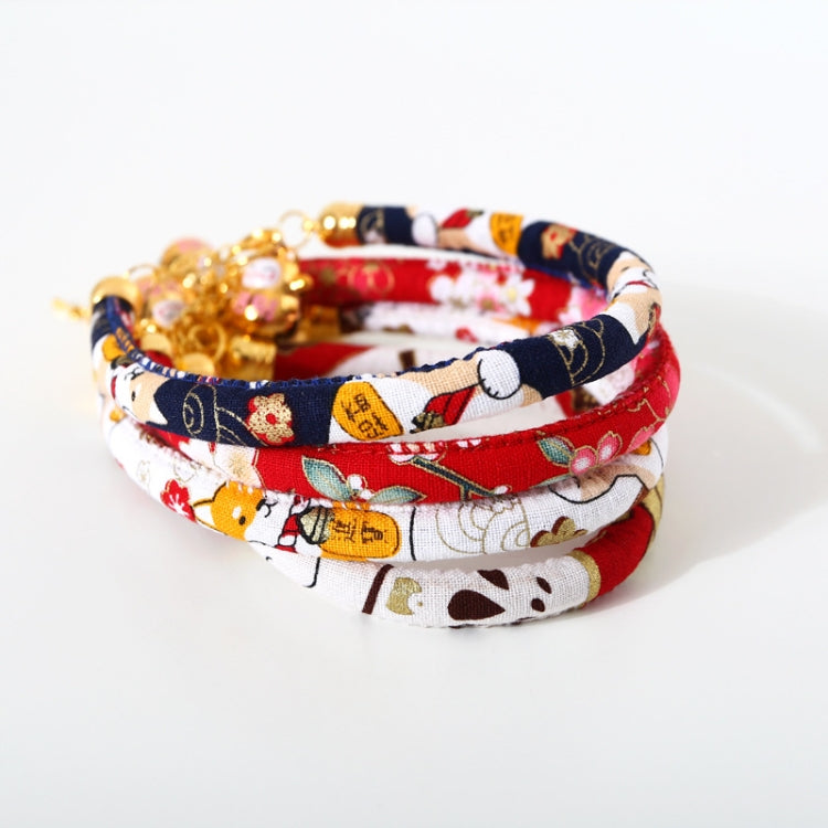 Lucky Cat Copper Bell Adjustable Pet Cat Dog Collar Necklace, Size:S 20-25cm(Red Flowers)
