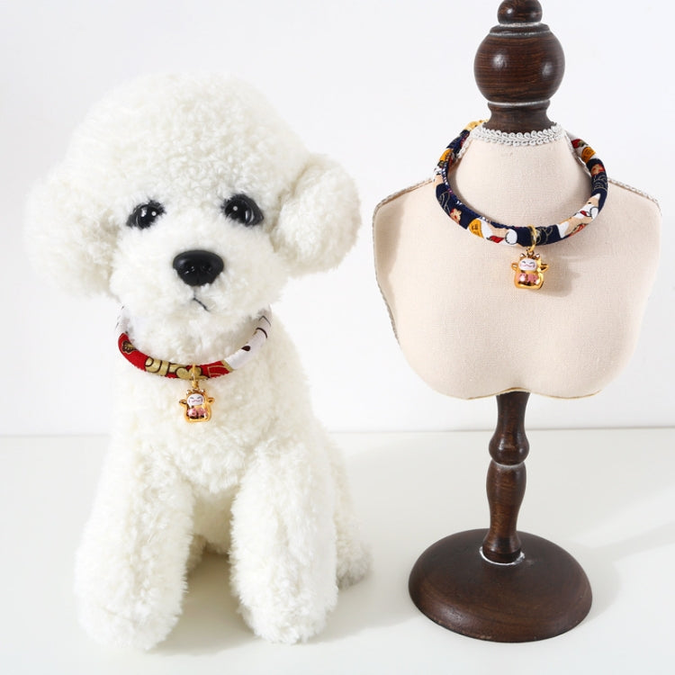 Lucky Cat Copper Bell Adjustable Pet Cat Dog Collar Necklace, Size:S 20-25cm(Red Flowers)