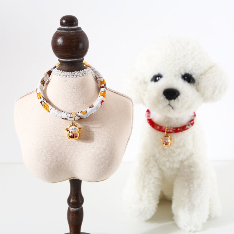 Lucky Cat Copper Bell Adjustable Pet Cat Dog Collar Necklace, Size:S 20-25cm(Red Flowers)