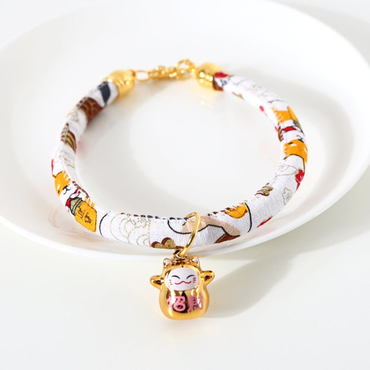 Lucky Cat Copper Bell Adjustable Pet Cat Dog Collar Necklace, Size:M 25-30cm(White Shiba Inu)