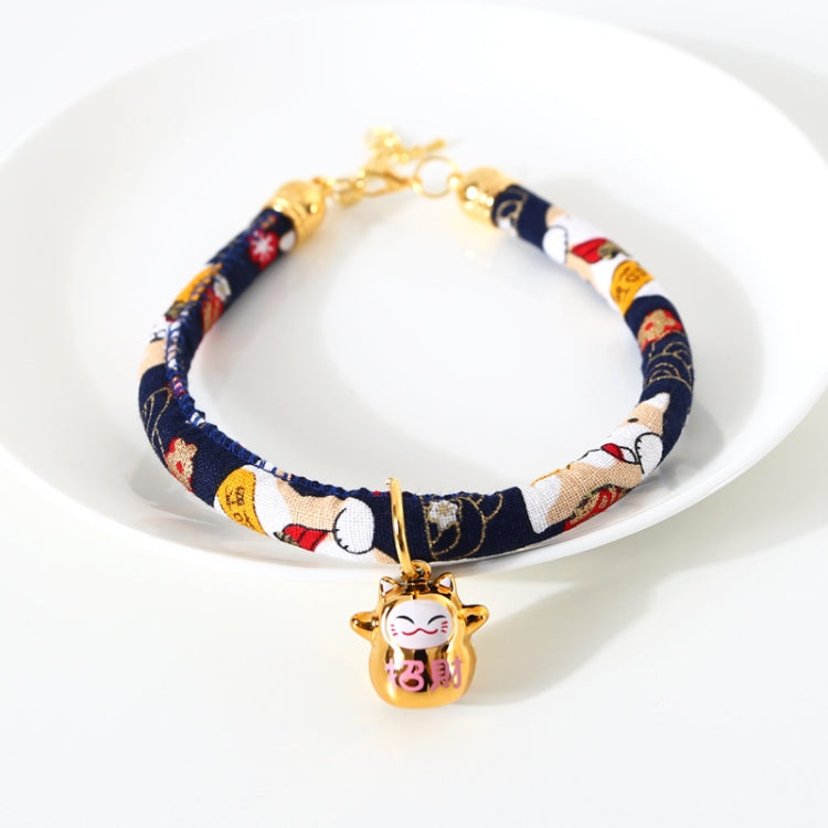 Lucky Cat Copper Bell Adjustable Pet Cat Dog Collar Necklace, Size:M 25-30cm(Navy Shiba Inu)