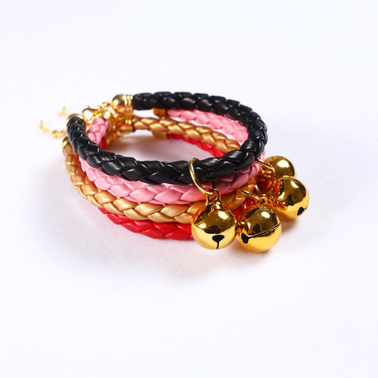 Prepared PU Leather Adjustable Pet Bell Collar Cat Dog Rabbit Simple Collar Necklace, Size:S 20-25cm(Gold)